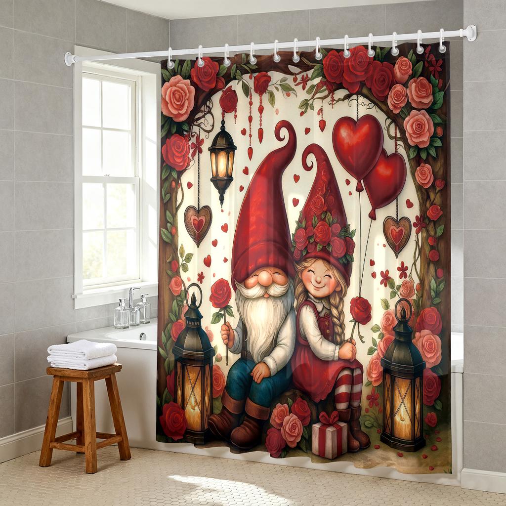 1pc Romantic Valentine's Day Red Love Printed Waterproof Privacy Shower Curtain with 12 Hooks Multiple Sizes Easy Installation
