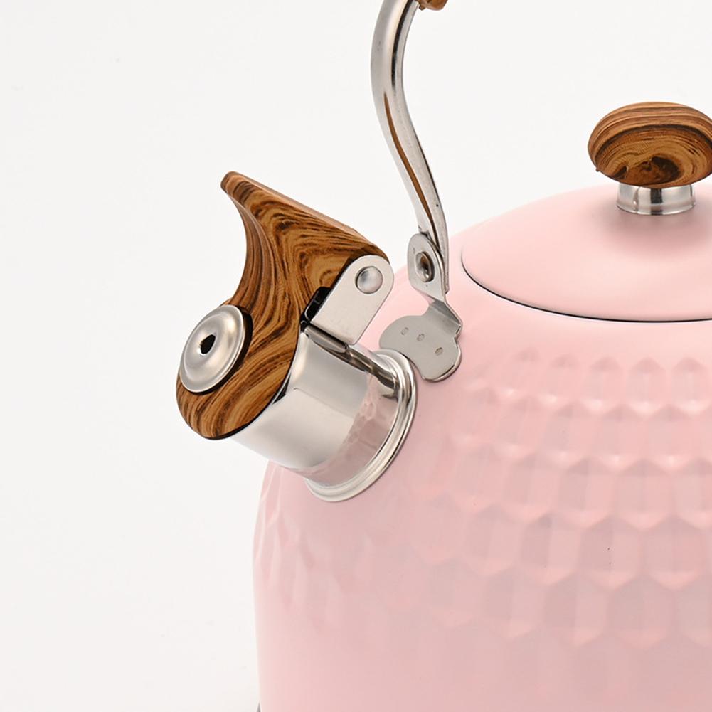 2.5 Quart Whistling Tea Kettle For Stove Top Food-grade Stainless Steel Silicone-coated Wood Handle Spout Cover Fast Heating
