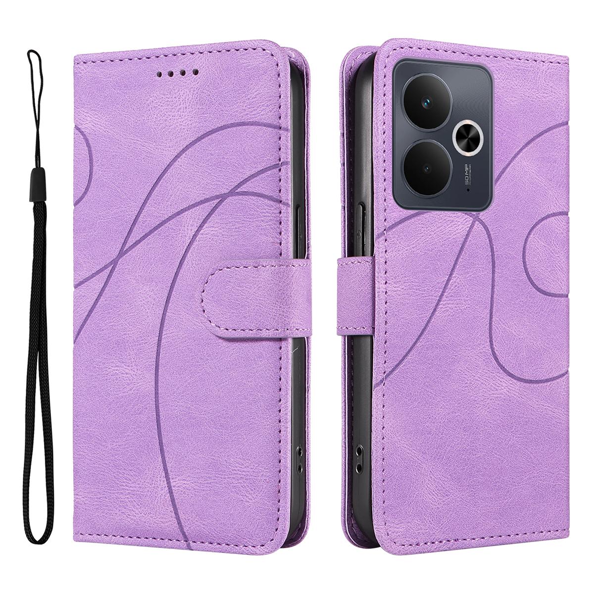 

Для Realme 14T 5G/Realme 14 5G Чехол-кошелек Кожаный чехол для телефона Подставка с дизайном изогнутых линий Light Purple