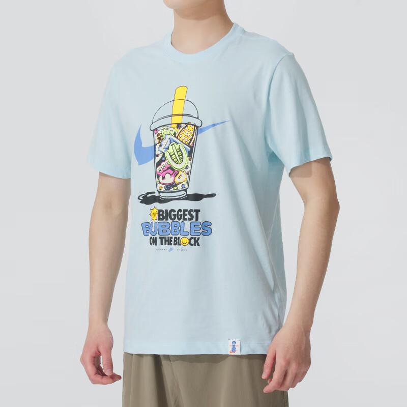 Nike SS25 Modă Confortabil Respirabil Tricou Mânecă Scurtă Bărbați Topuri Albastru Deschis HJ0771-474