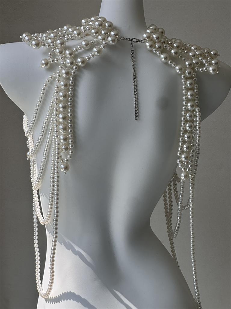 Reggiseno sexy da donna con catena di perle, taglia regolabile, scialle, collane, colletto, spalle, top alla moda, collane a catena, gioielli per il corpo