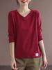Women's Korean V-Neck Long Sleeve T-Shirt, Loose Fit, Slimming, Plus Size, Casual Versatile Top for Spring and Autumn