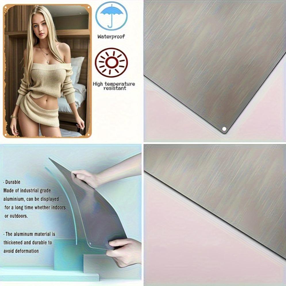 Vintage Metallschild für Frauen - Beiger Pullover Blonde Dame Wandkunst, Langlebige Nostalgische Heimdekoration für Schlafzimmer Valent