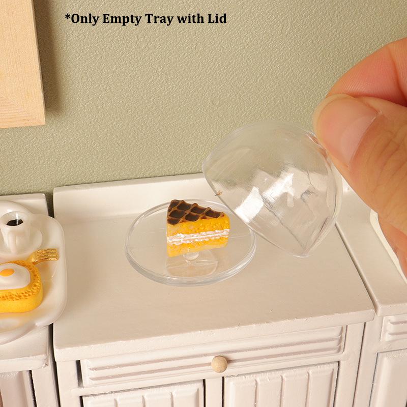 1Pc Dollhouse Miniature Cake Transparent Tray W/Cover Dessert Display Rack Kitchen Model Decor Toy Doll House Accessories