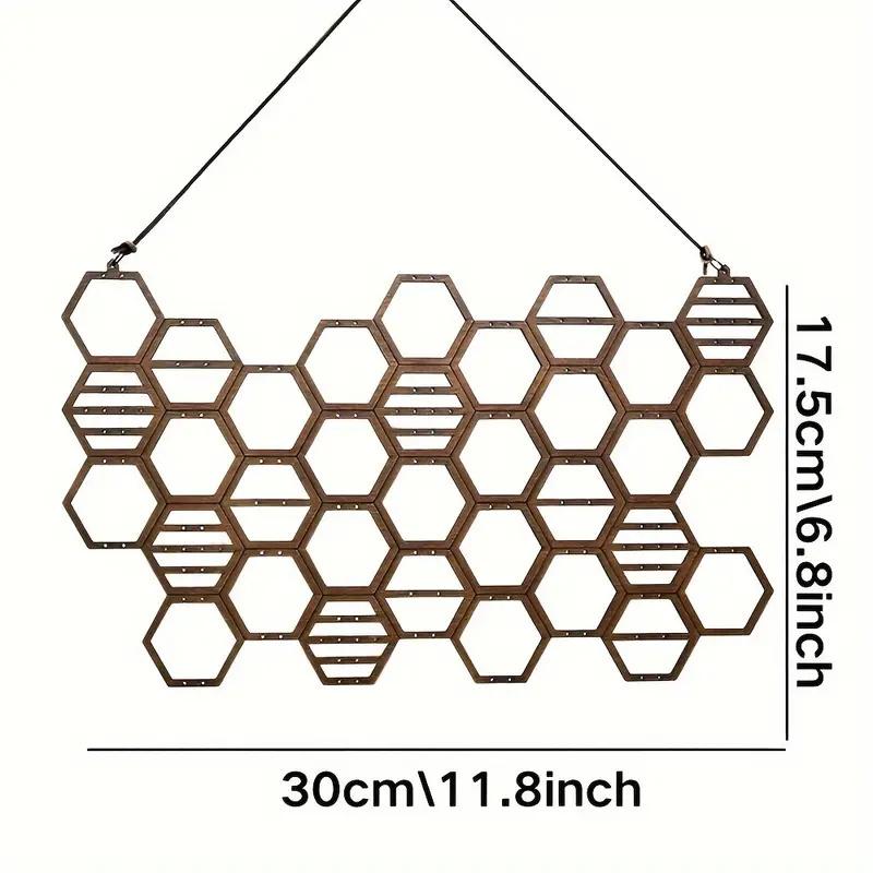 Wooden Hexagonal Jewelry Display Stand Wall-Mounted Earring Necklace Display Stand Creative No-Punching Jewelry Storage Rack
