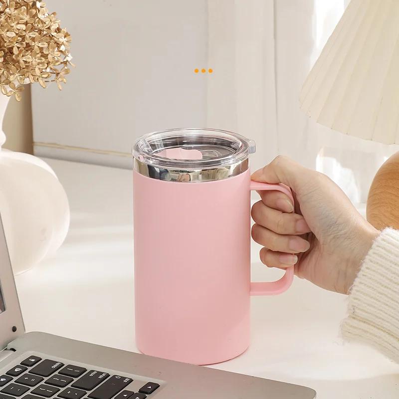 304 Stainless Steel Coffee Cup Mug 650ml Double Layer Anti Scalding Insulated Water Bottle With Lid Milk Cup Tea Cup With Handle