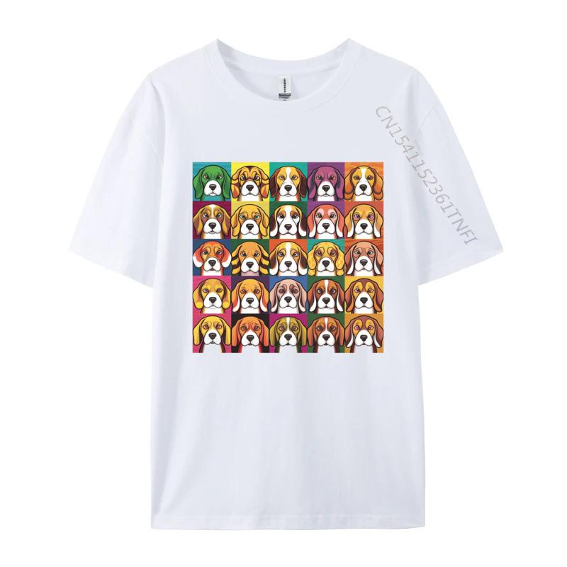 Beagle Colorful World Tshirt Pop Art Portrait Beagle Lover Tshirt Streetwear Cotton Fabric Tshirt For Men S