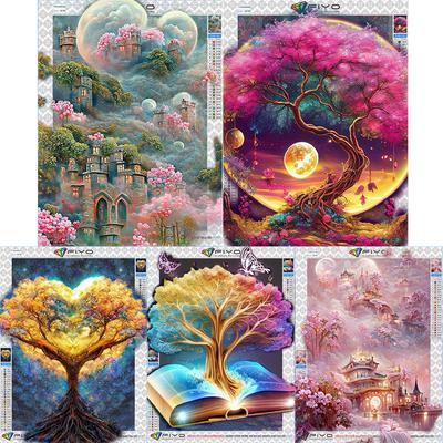 5D Diamond Painting Full Diamond Pink Tree Palace Diamond Painting Handmade Diy Diamond Mosaic Painting Home Decoration