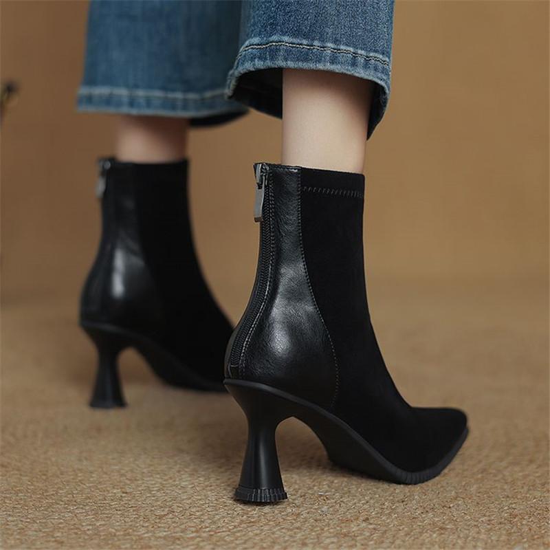 Fashion New Autumn Winter Women Boot Shoes for Women Pointed Toe Short Boots Fashion Boots Handmade High Heels Elastic Slimming Boots
