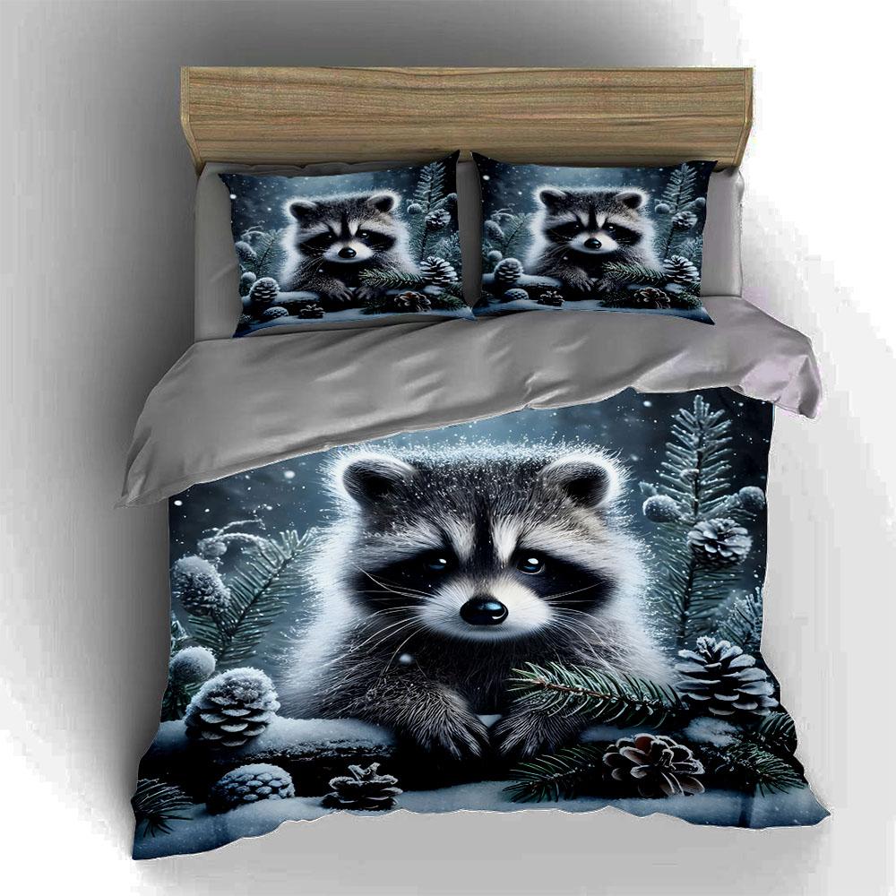 Raccoon winter scene. Bedding Duvet cover sets Duvet covers Pillowcases gifts (1 * Duvet Cover 2 * Pillowcases, without duvet insert)