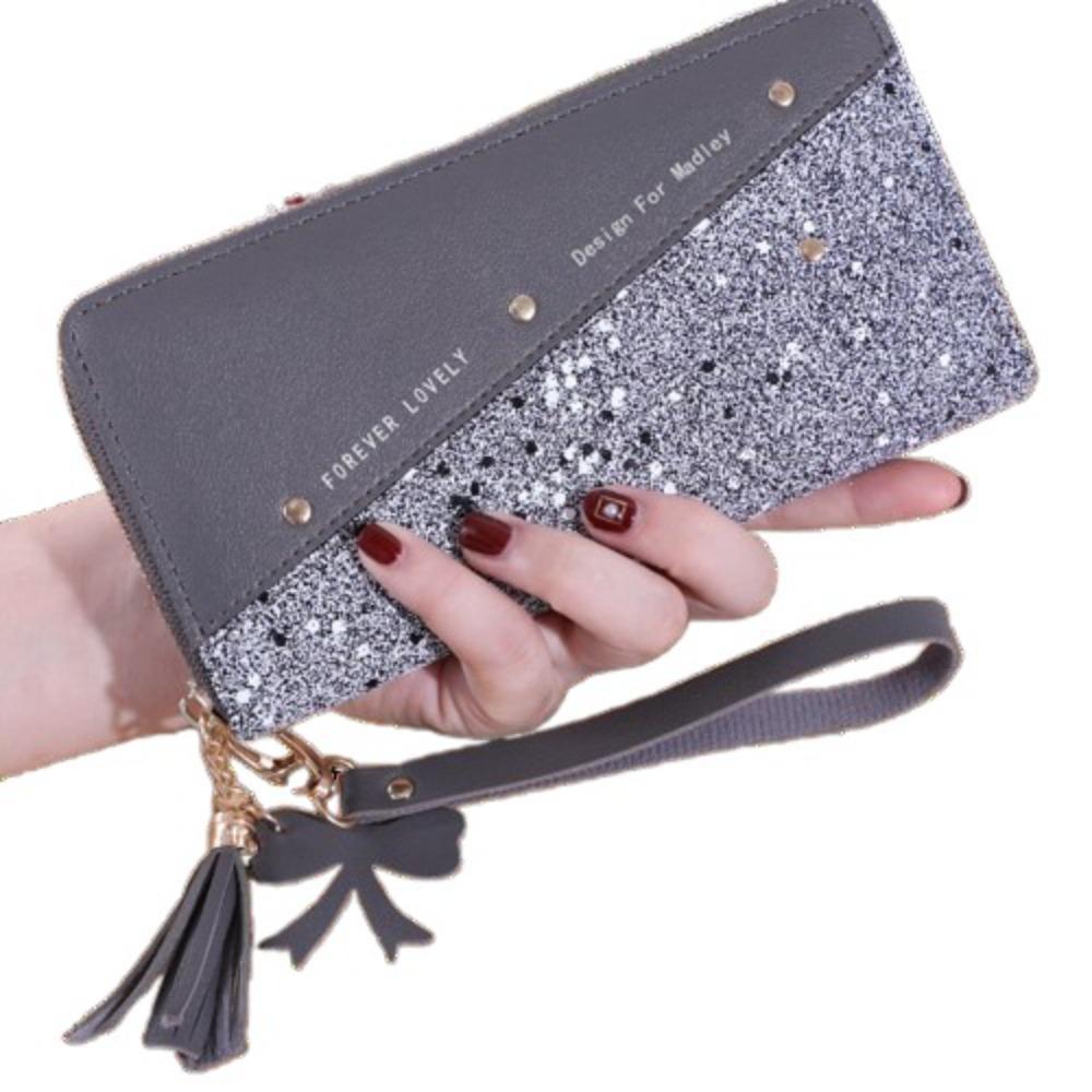

Женский кошелек-клатч из ПУ кожи с кисточкой, квадратный кардхолдер, простой женский длинный кошелек, женский серый