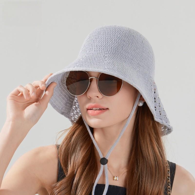 Polyester Summer Wide Brim Bucket Hat For Women Sun Protection And Breathability