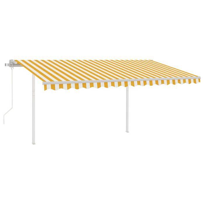 VidaXL Automatic Retractable Awning with Posts 4x3.5 M Yellow White 3070028