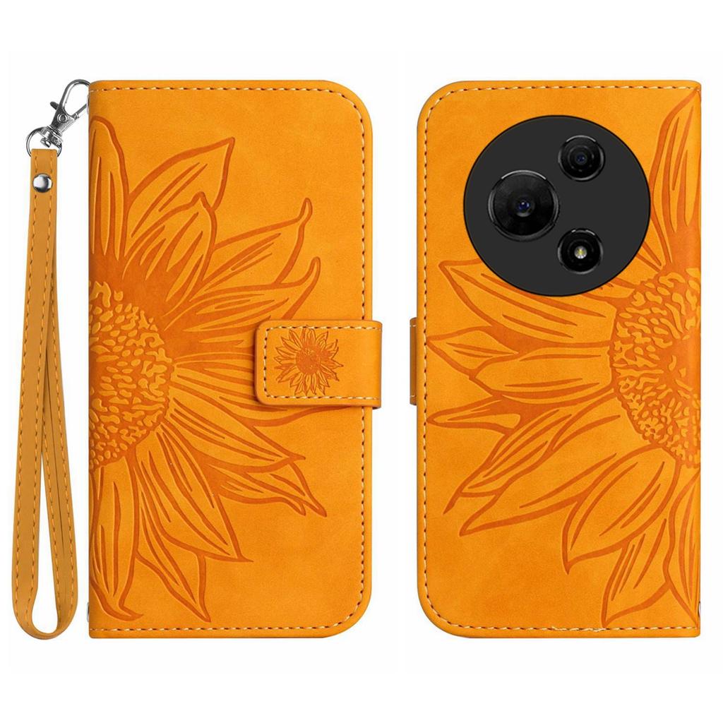 For TCL 60 NxtPaper 4G Case Sunflower Imprint Leather Wallet Phone Cover with Wrist Strap