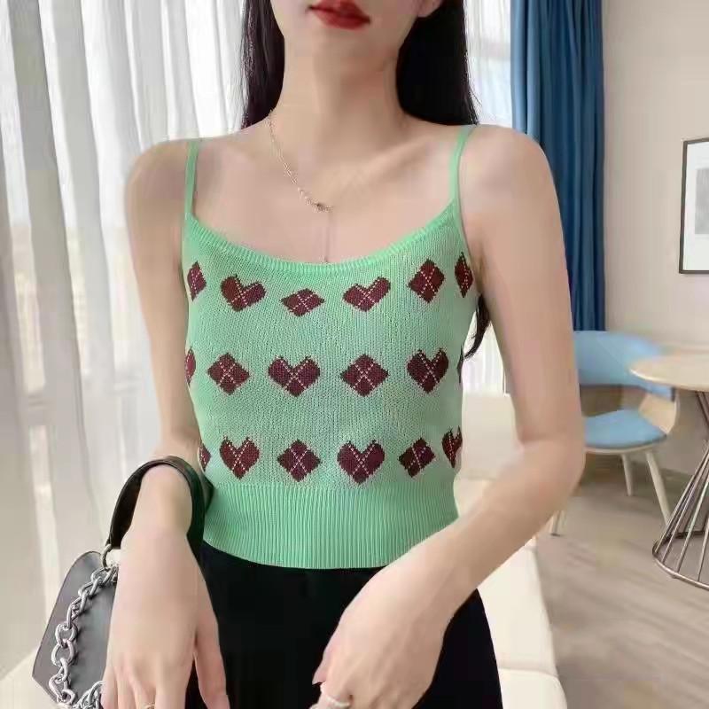 Chic CHIC CHIC CHIC Camisole Women's Love Love Short Sleeveless Color Matching Knitted Bottom Top Outside To Wear