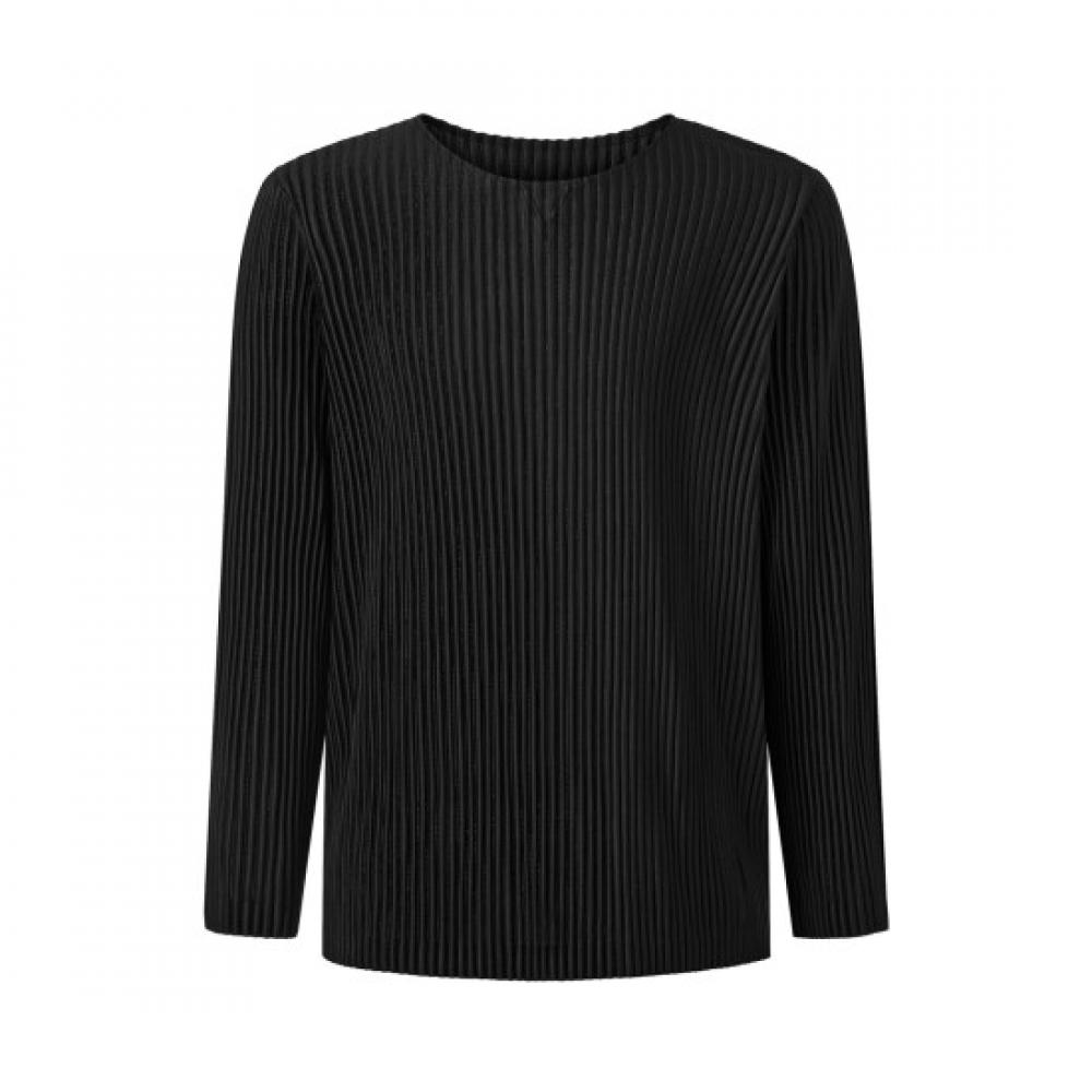 PleaTs Me homMe Solid Round Neck PleaTed T shirT upTsf024002