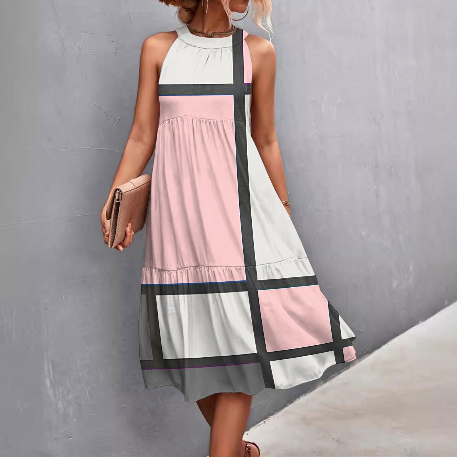 

Женские летние свободные повседневные пляжные платья без рукавов с однотонным принтом и висячим вырезом розовый