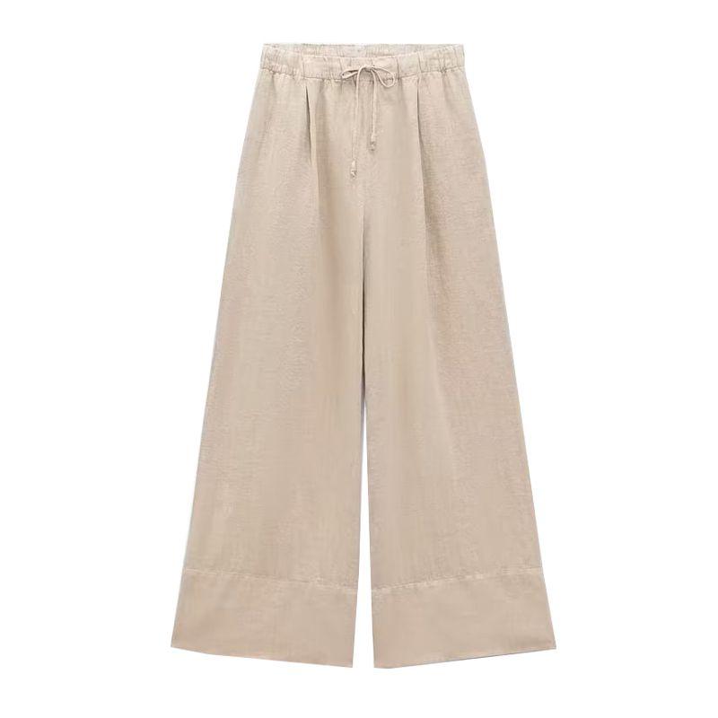 Spring New Arrival Casual Two-Piece Suit Hanging Collar Linen Tops 4043249 Linen Wide Leg Pants 4043243