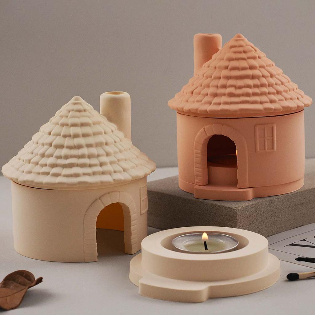 Matriță 3D pentru Sobă Aromaterapie Casă DIY Case cu Coș de Fum Suport Lumânare Matrițe Silicon Gips Beton Rășină Arzător Tămâie Kit pentru Confecționare Artizanat