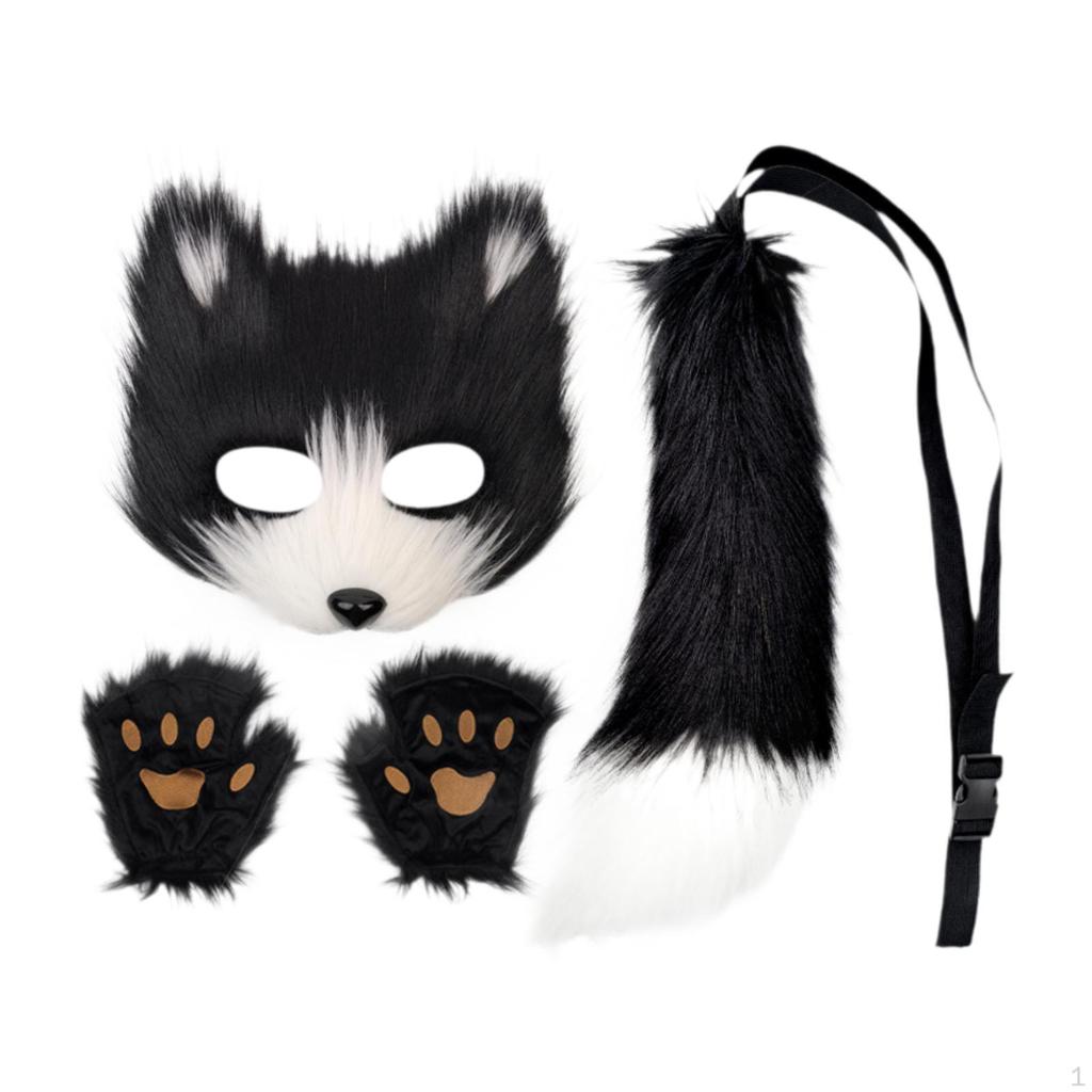 Animal Mask and Tail Set Long for Role Play Halloween Party Costume