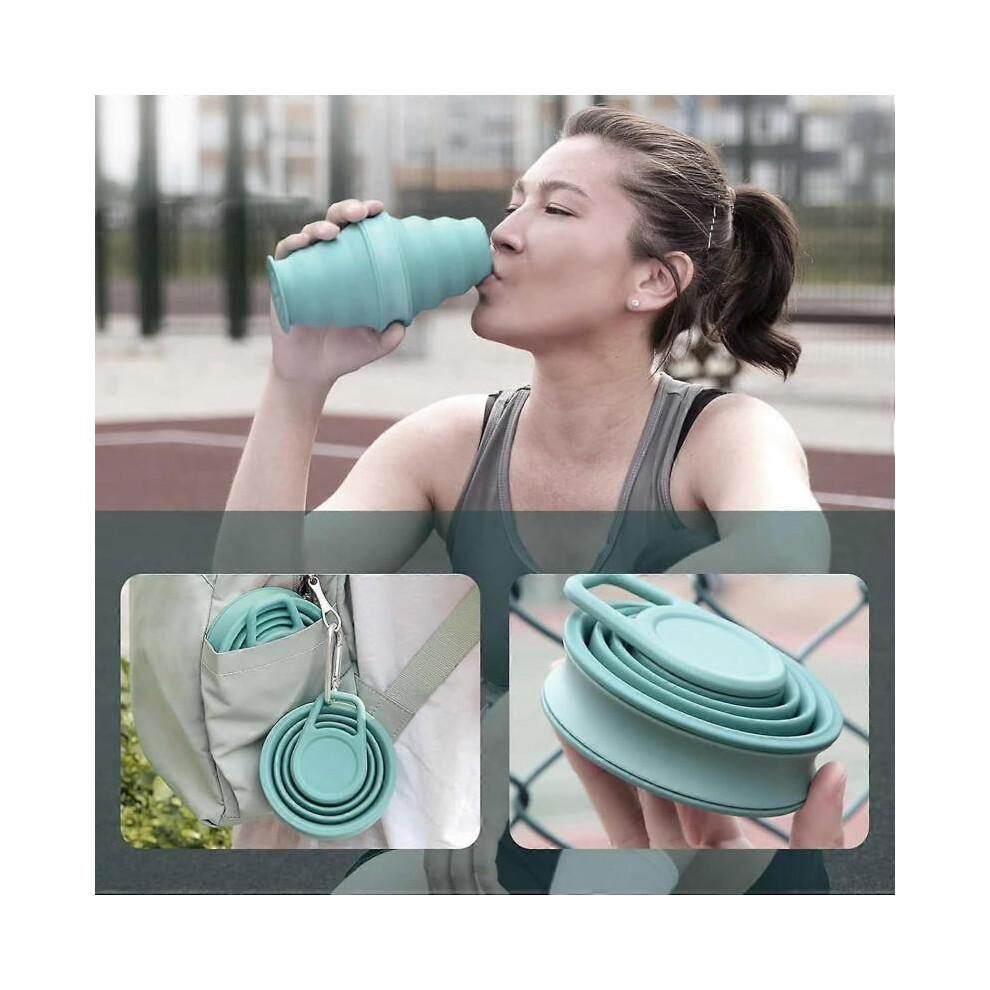(Verde)Silicone Collapsible Water Bottle, 500ML BPA Free Foldable Water Bottle, Leakproof Folding Water Bottle, Camping Cup