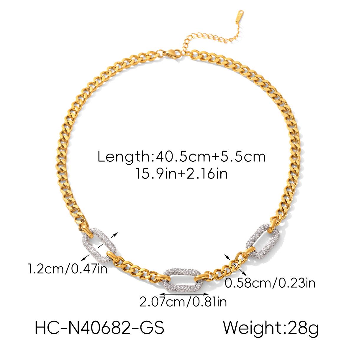 

Titanium steel neck chain fully paved with diamond zircons, high-end color-block stainless steel Cuban link necklace срібний