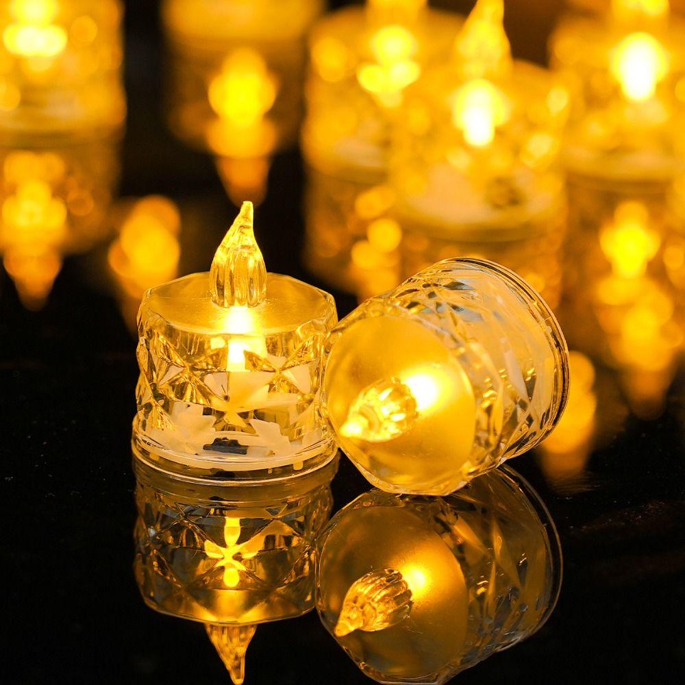 24pcs/box Soft Warm Light Electronic Candle Transparent Rhombus Crystal Tea Light  Confession Scenes