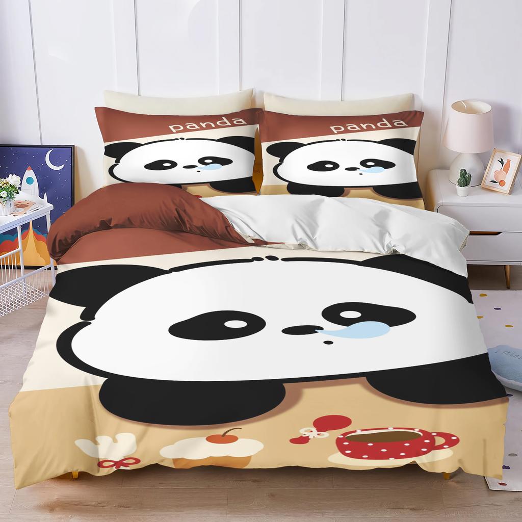 Panda Cute Printed Cartoon 3-Piece One Piece Bedding Set Comforte Luxus Exquisite Birthday Gift Polyester Home Decor Duvet Cover