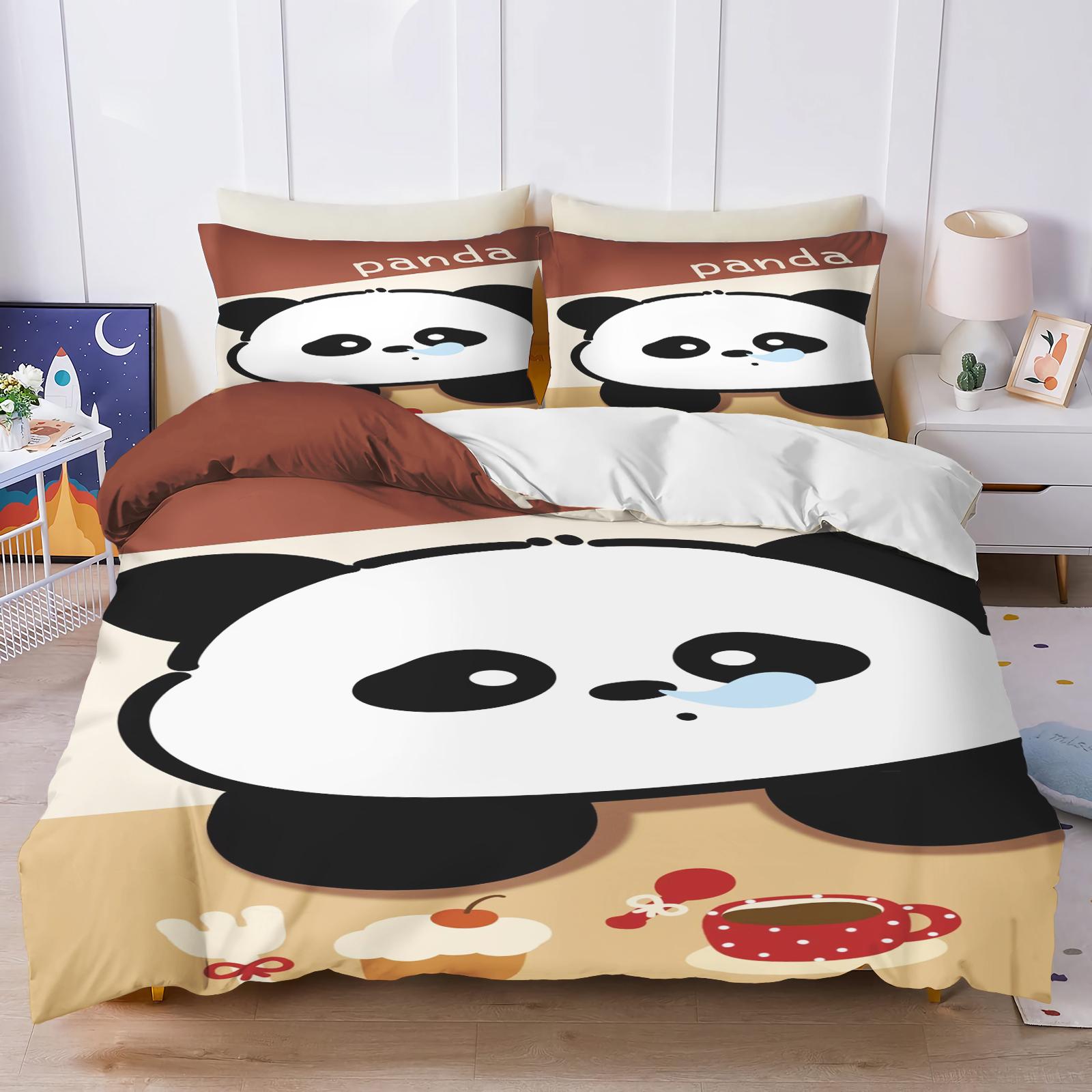 

Panda Cute Printed Cartoon 3-Piece One Piece Bedding Set Comforte Luxus Exquisite Birthday Gift Polyester Home Decor Duvet Cover 135x200cm