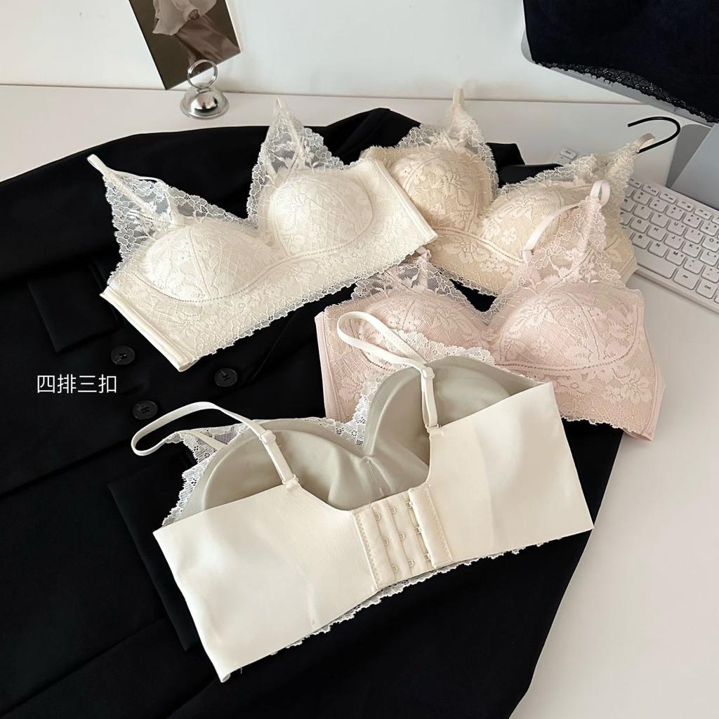 French Gentle Pure V-Neck Lace Underwear Women's Sexy Thin Steel Rim Gathering Anti-Sagging Traceless Bra Cover