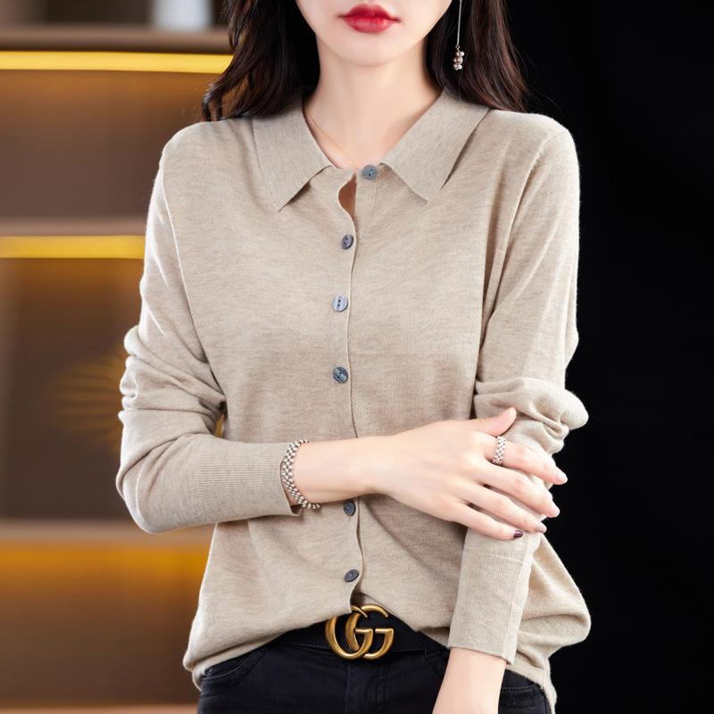 

Осень и зима новый кардиган из камвольной пряжи с вязаным воротником-стойкой, рубашка-поло с лацканами, с верхней курткой, женский S