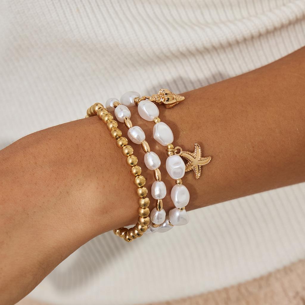 Ingemark 7 Styles Goth Acrylic Imitation Pearl Elastic Chain Bracelets for Women Boho Stacked Strand Beads Bangle Couple Jewelry