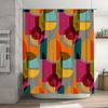 Abstract Geometric Shower Curtain Modern Art Teal Blue Beige Pattern Bathroom Decor Waterproof Fabric Liner