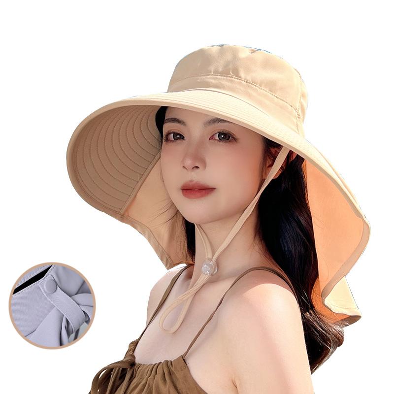 Summer Outdoor Sun Hat with Ponytail Hole Hat Women's Wide Brim Cap Beach Hat Shawl Fisherman Hat UV Protection Visor Hat