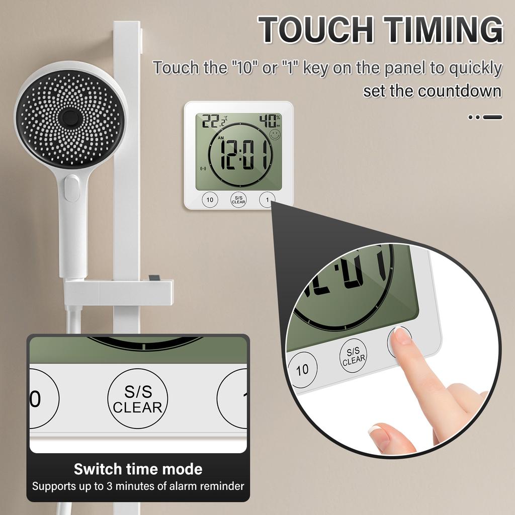 Digital Bathroom Wall Clock Shower Timer Waterproof For Water Spray LCD Screen Watch Temperature Humidity Clock For Shower Room