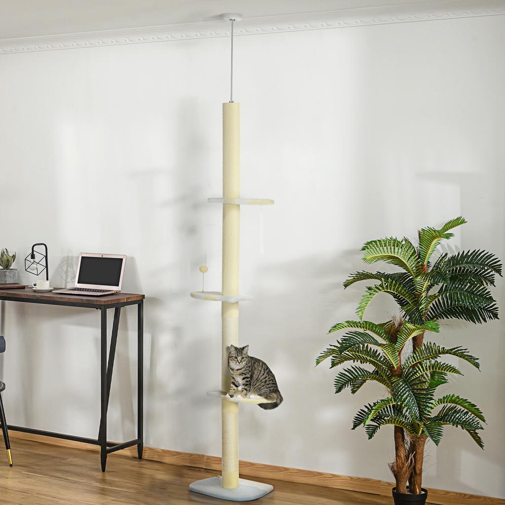 260cm Adjustable Floor-To-Ceiling Cat Tree w/ Anti-Tipping Kit, Toy Ball