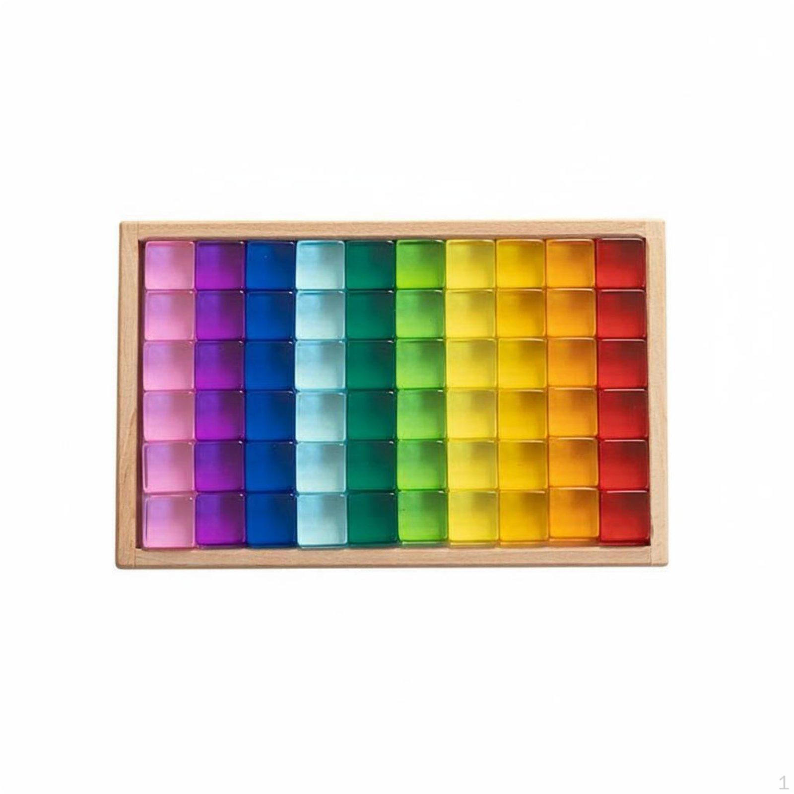 Rainbow Acrylic Blocks Bright Colors Translucent Building Cubes Sensory Development