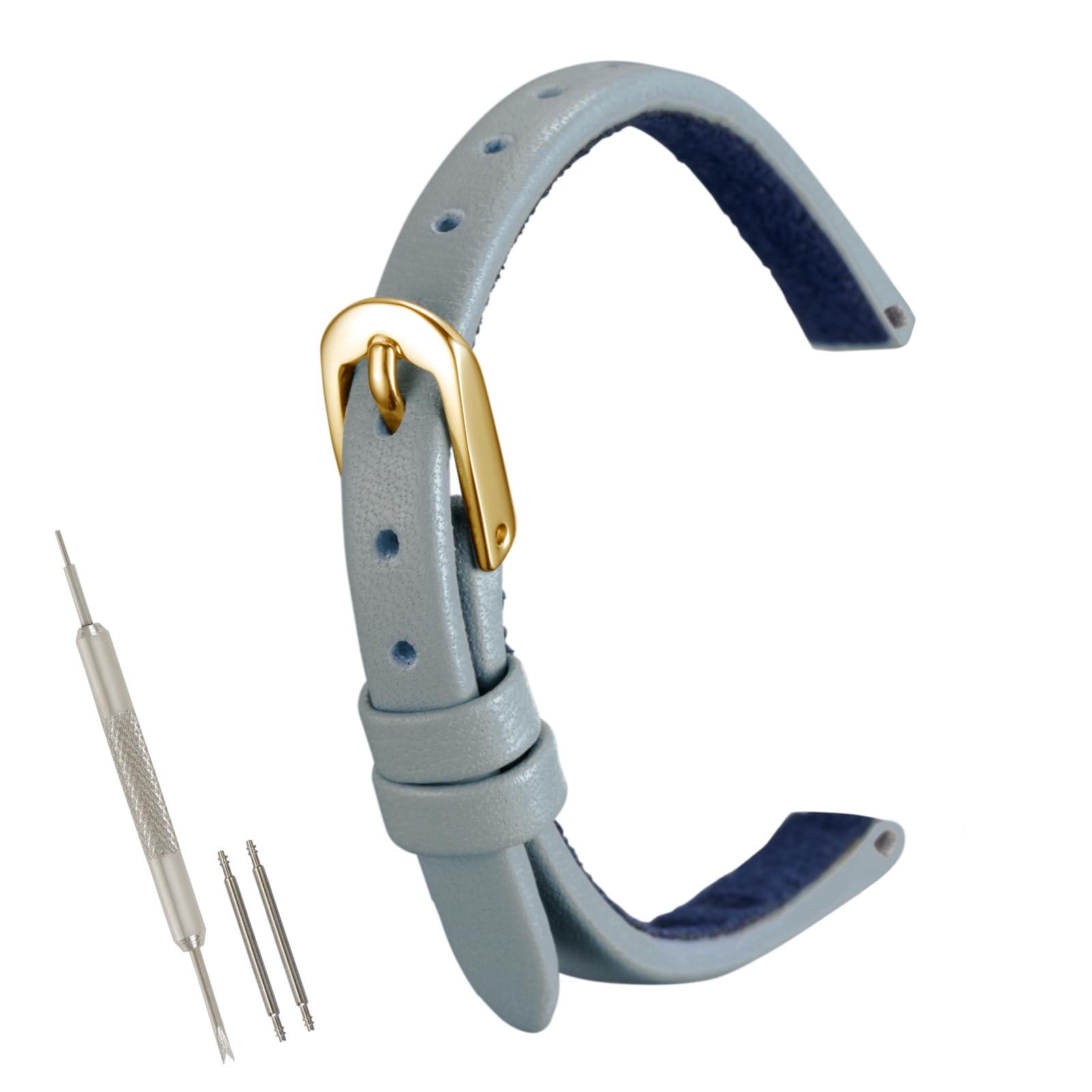 

[Bambi] Watch Strap, Genuine Leather, 10mm Wide, Smoke Blue, Narrow Width, Replacement Watch Strap MC001UF-G