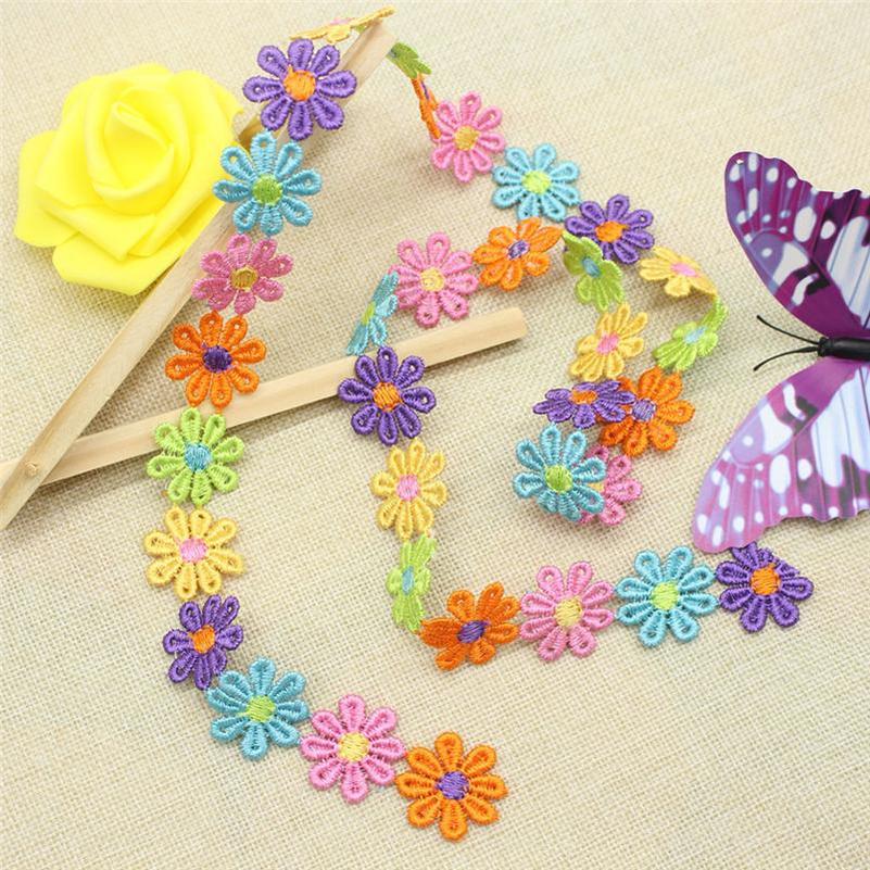1yd Vintage Embroidered Lace-trimmed Ribbon Wedding Applique Diy Sewing EL 1yd Vintage Embroidered Lace-trimmed Ribbon Wedding Applique Diy Sewing EL