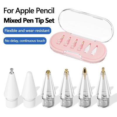 6PCS/Set Wear-Resistant Mixed Pen Tip Set No Delay Continuous Touch Replacement Pencil Tips for Apple Pencil 1/2 USB-C Pro