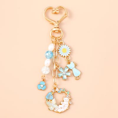 Süße Emaille Kranz Blume Schlüsselanhänger Tier Hase Vogel Schlüsselring Anhänger für Damen Mädchen Handtasche Dekor DIY Schlüsselanhänger Geschenke
