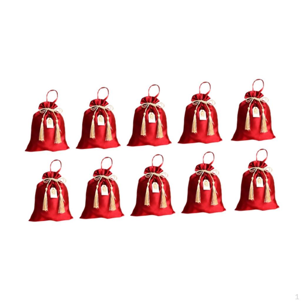 10 Pieces Red Drawstring Bags for Wedding Treats, Satin Goodies Pouches