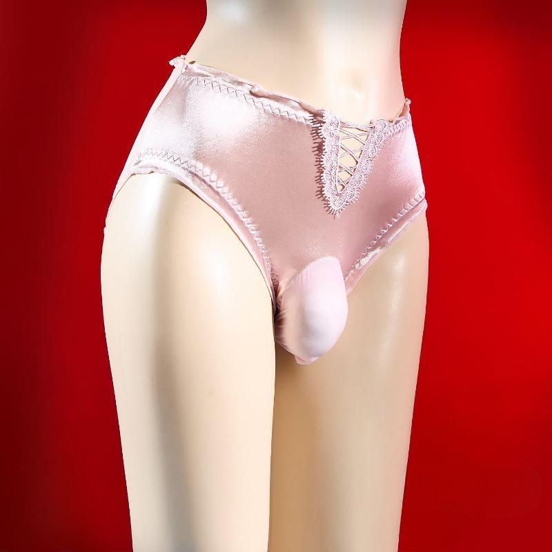 Men'S Sexy Underwear Sissy Lingerie Panties Mesh Satin Breathable Sheath Bullet Separation Pouch Briefs Transparent Underpants