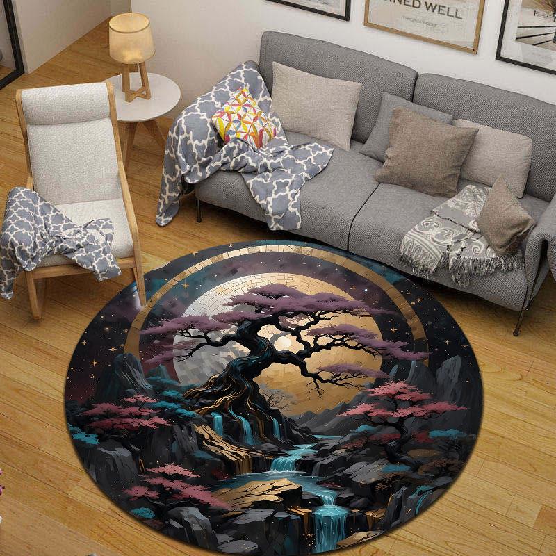 Minimalist Round Cat Multicolor Rug Pad, Non-Slip Floor Mat for Bedroom