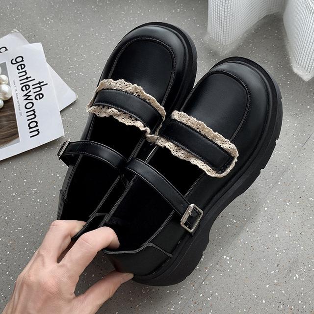 Mary Jane Sko Damesko Nye Japanske Rund Tå Pu Lær Jk Sko Retro Tykk Hæl Spenne Enkeltsko Pumps Damesko