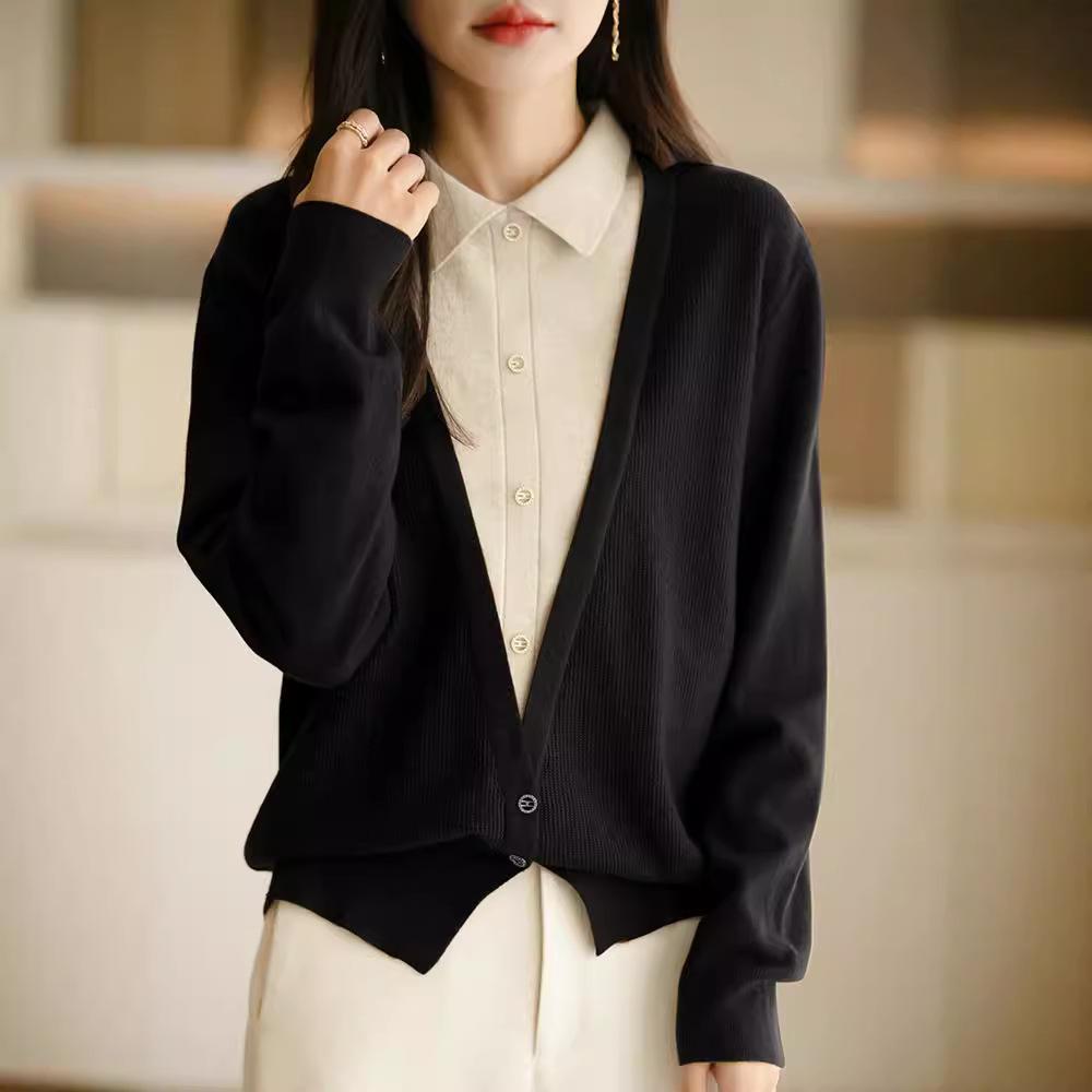 POLO Límec Knitwear Podzim a Zima Dámské Niche francouzské volné krátké topy s dlouhým rukávem