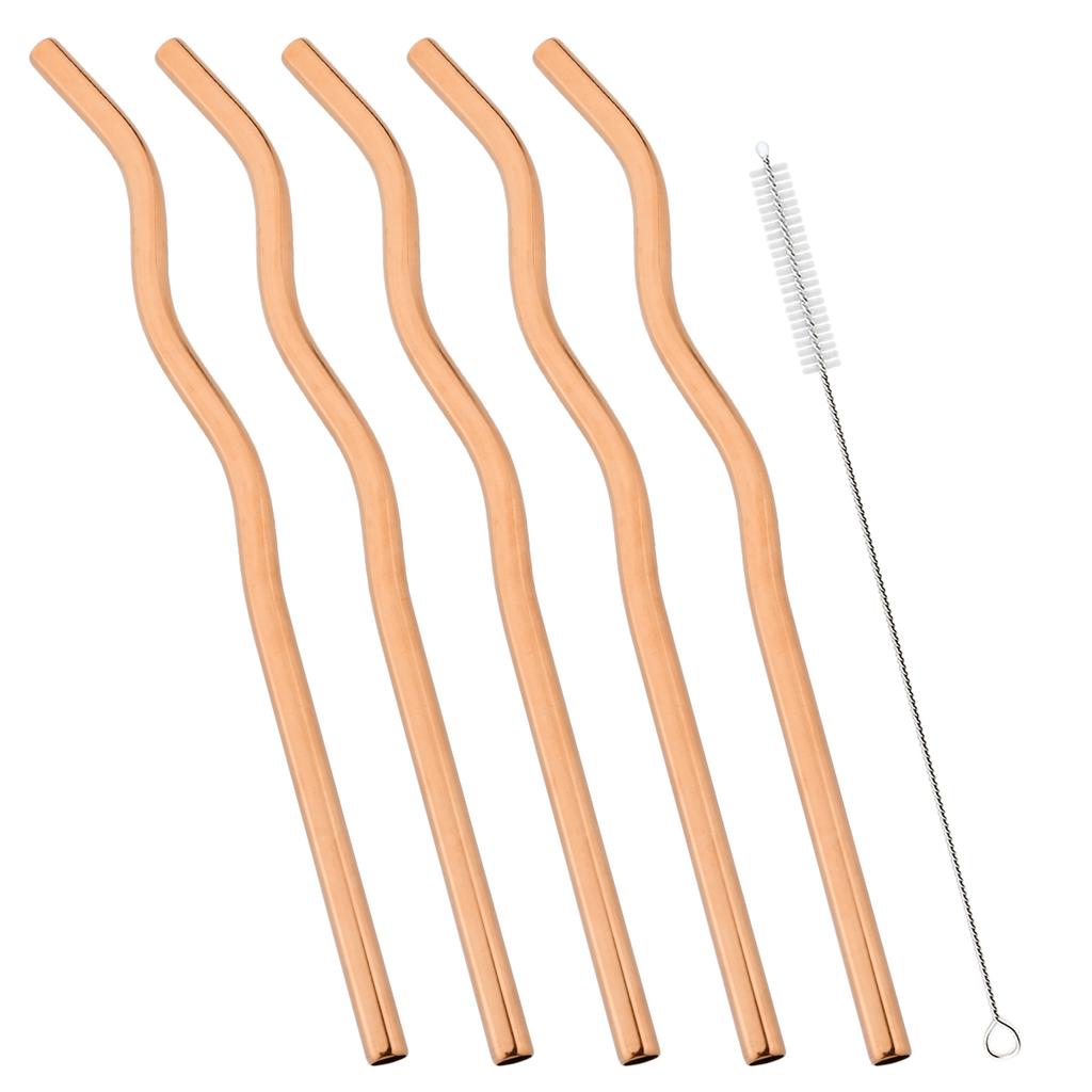 5pcs Wavy Stainless Steel Straw Set Fruit Juice Milkshake Cocktail Bubble Tea Straws Straight Drinking Straw Bar Accessories