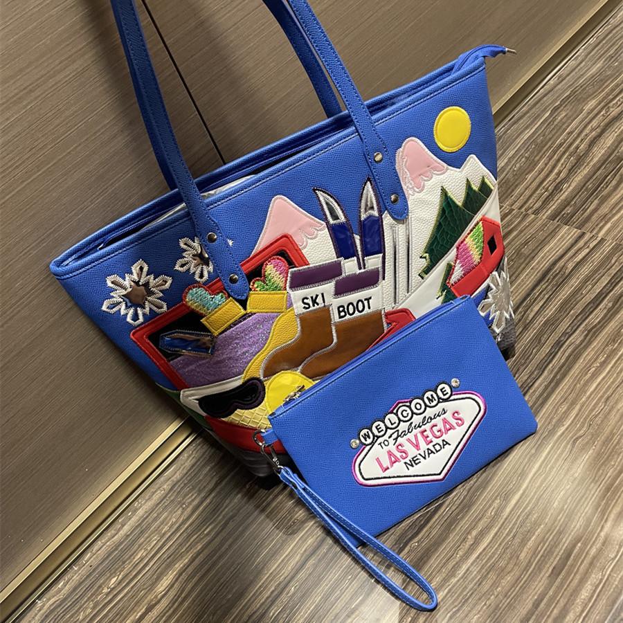 Women'S Shoulder Bag Splicing Embroidery Trendy Bag Versatile Large Capacity Tote Bag Shopping Bag