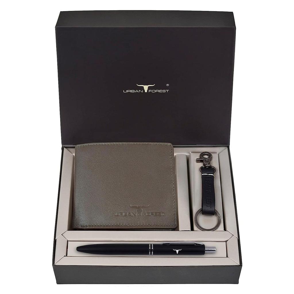 URBAN FOREST James Leather Wallet Combo for Men - Classic Blue Men's Leather Wallet, Keyring & Pen Combo Gift Set for Men