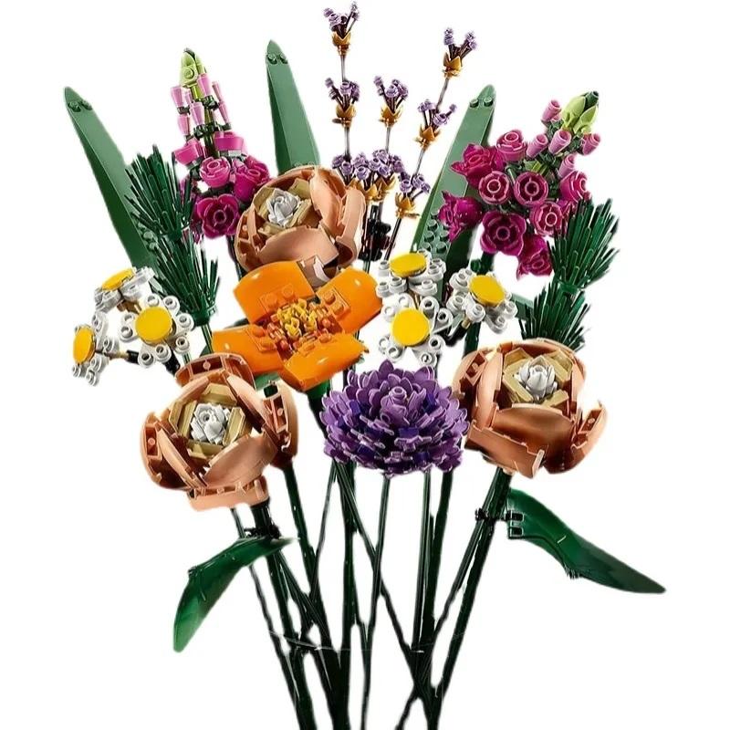 Kreativa 8 buketter av eviga blommor, rosor, orkidéer, suckulenter, byggklossar, bonsai-leksaker, presenter till flickor och barn